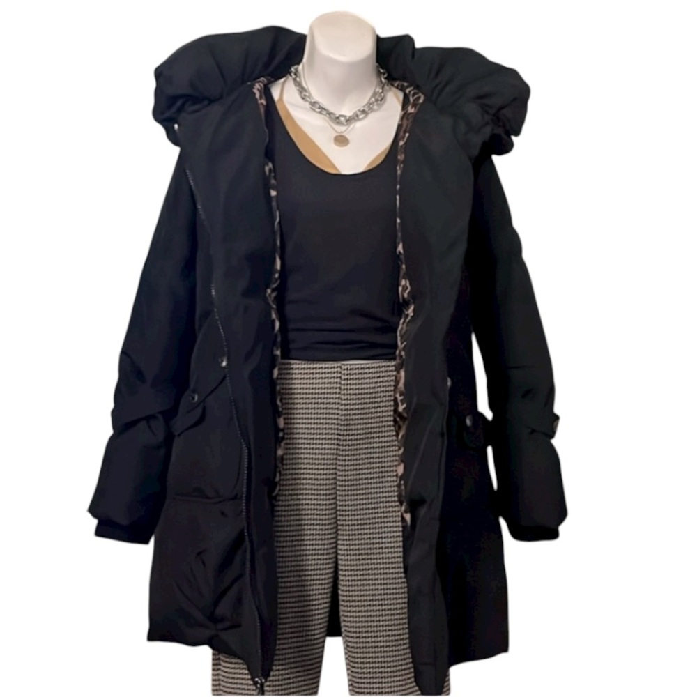 Betsy Johnson Black Quilted Mid-length Down Filled Feather Puffy Collar Ski Coat